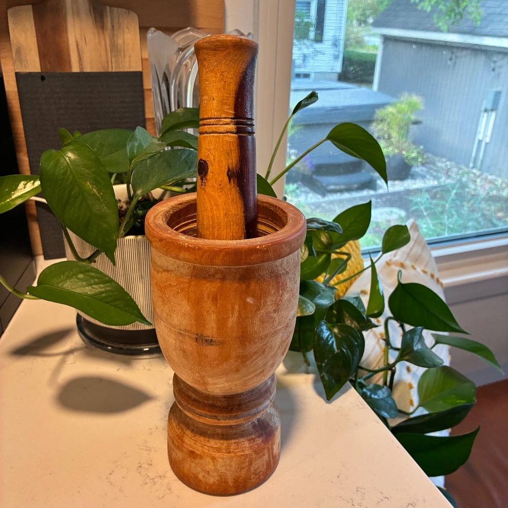 Large Mortar & Pestle Wood Rustic Hand Turned Farmhouse Rustic Primitive Cottage